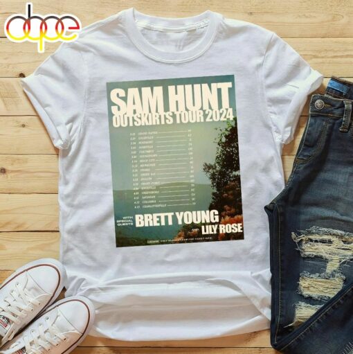 Sam Hunt Outskirts Tour 2024 Brett Young, Lily Rose Music T-Shirt