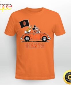 San Francisco Giants Pluto and Mickey Mouse Driving in a Car Shirt Mickey Mouse 100 Year Anniversary Shirt