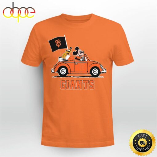 San Francisco Giants Pluto and Mickey Mouse Driving in a Car Shirt Mickey Mouse 100 Year Anniversary Shirt