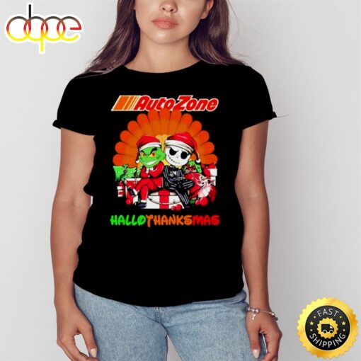 Santa Grinch And Jack Skellington Auto Zone Happy Hallothanksmas 2023 Shirt