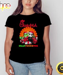 Santa Grinch And Jack Skellington Chick Fil A Happy Hallothanksmas 2023 Shirt