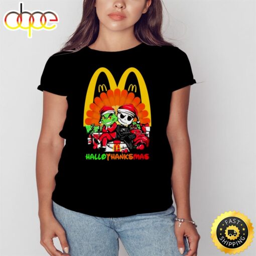 Santa Grinch And Jack Skellington Mc Donald Happy Hallothanksmas 2023 Shirt