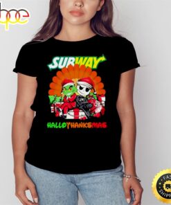 Santa Grinch And Jack Skellington Subway Happy Hallothanksmas 2023 Shirt