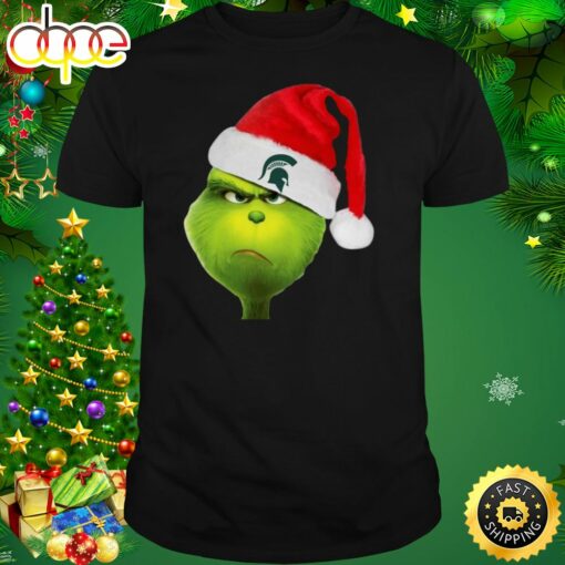 Santa Grinch Face Michigan State Spartans Logo Christmas Shirt