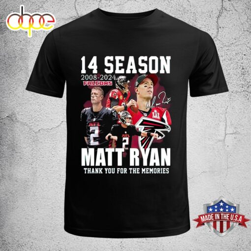 Season 2008-2024 NFL Atlanta Falcons Matt Ryan Thank You For The Memories Unisex T-Shirt