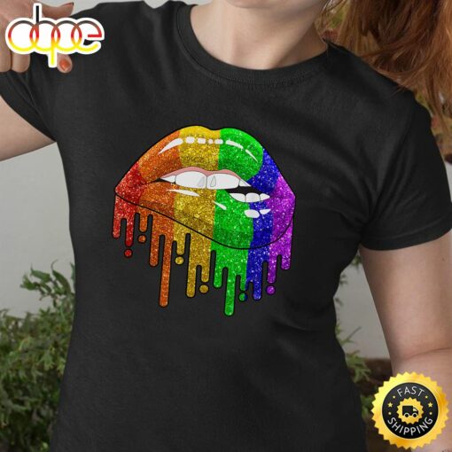 Sexy Lips Biting Cool LGBT Rainbow Gay Lesbian Homosexual Valentines Day T-shirt