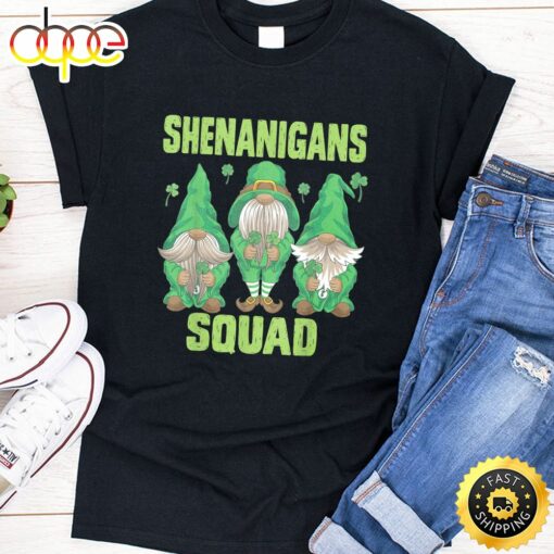 Shenanigans Squad Three Lucky Gnome Shamrock St Patrick Day T-Shirt