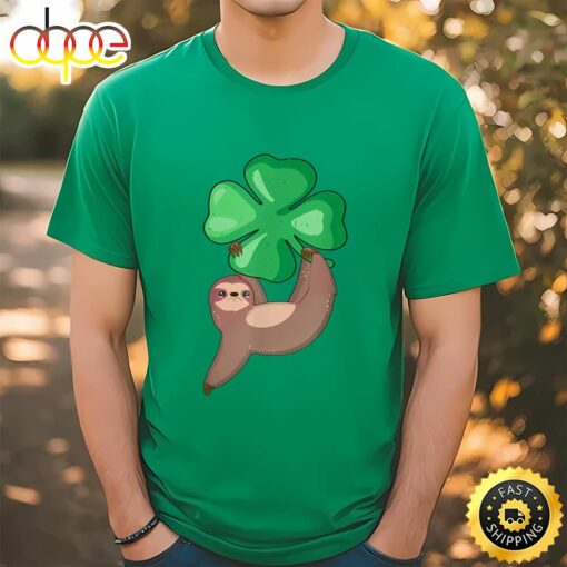 Sloth Hugging Shamrock Leprechaun Irish St Patricks Day Gift T-Shirt