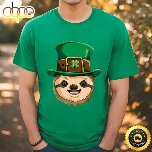 Sloth St Patricks Day T shirt Boys Kids Leprechaun On Men’s T-Shirt