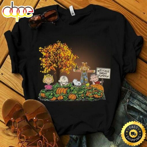 Snoopy And Friends Peanuts Autumn Shirt Welcome Great Pumpkin Halloween Gift Idea Black T Shirt