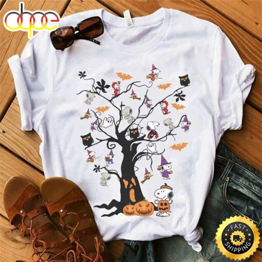 Snoopy And Friends Shirt Snoopy Tree Happy Halloween Gift White T Shirt