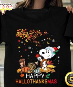 Snoopy Autumn Happy Hallothanksmas Perfect Gift For Holiday Black T Shirt
