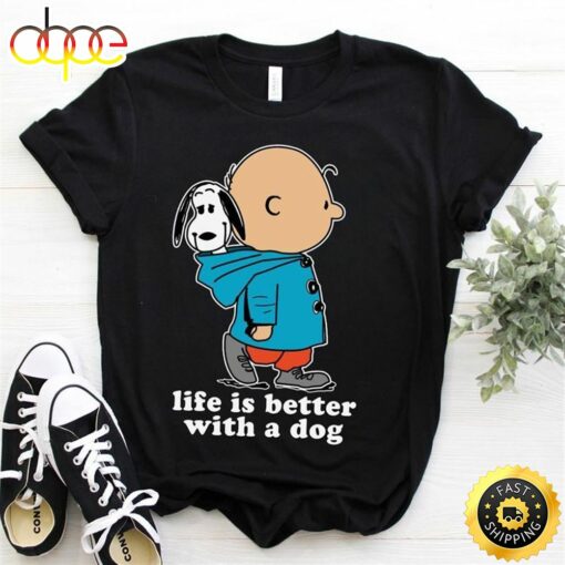 Snoopy Charlie Brown Life Is Better With A Dog T-shirt Black