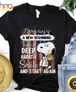 Snoopy Every Day Is A New Beginning Take A Deep Breath Smile US Flag Independence Day Black T Shirt