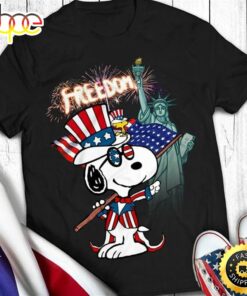 Snoopy Freedom US Flag Independence Day 4th Of July Black T Shirt
