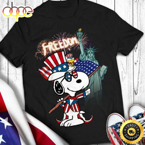 Snoopy Freedom US Flag Independence Day 4th Of July Black T Shirt