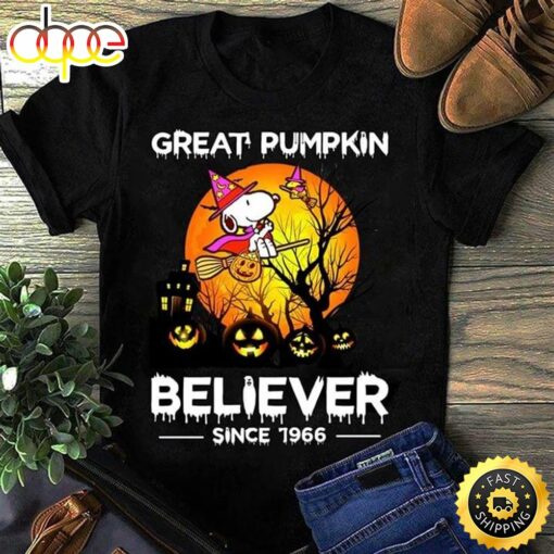 Snoopy Lovers Great Pumpkin Believer Since 1966 Halloween Gift Black T Shirt