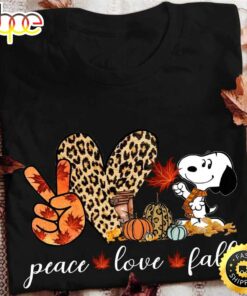 Snoopy Peace Love Fall Autumn Leaves Pumpkin Halloween Shirt