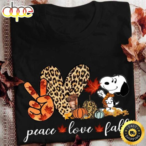 Snoopy Peace Love Fall Autumn Leaves Pumpkin Halloween Shirt