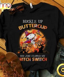 Snoopy Witch Buckle Up Butter Cup Happy Halloween Gift Black T Shirt