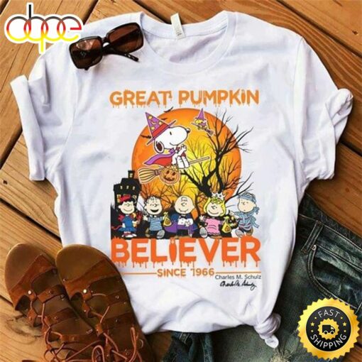 Snoopy &amp Friends Great Pumpkin Believer Since 1966 Halloween Gift Idea White T Shirt