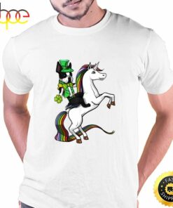 St Patricks Day Boston Terrier Dog Riding Unicorn T-Shirt