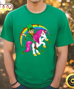 St Patricks Day Leprechaun Riding Unicorn T-Shirt