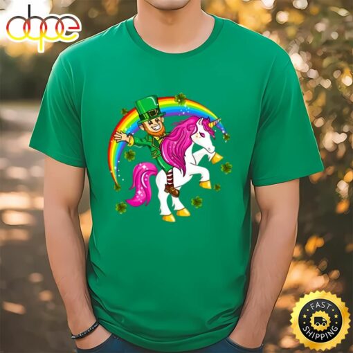 St Patricks Day Leprechaun Riding Unicorn T-Shirt