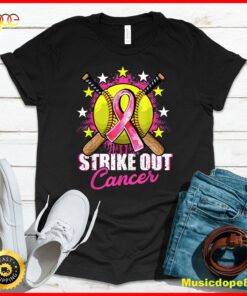 Strike Out Breast Cancer Awareness Day Pink Ribbon Softball T-Shirt
