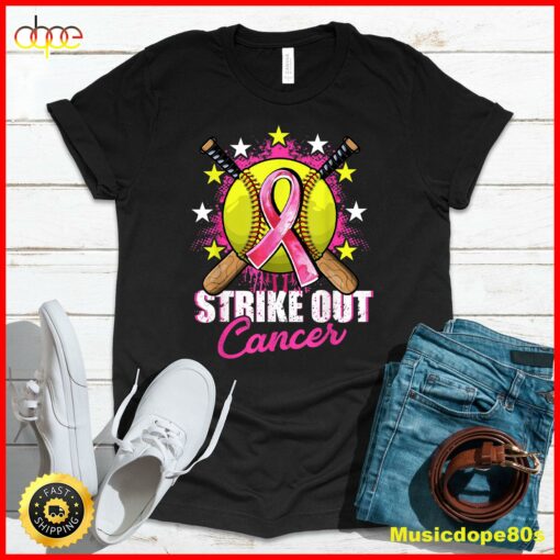 Strike Out Breast Cancer Awareness Day Pink Ribbon Softball T-Shirt