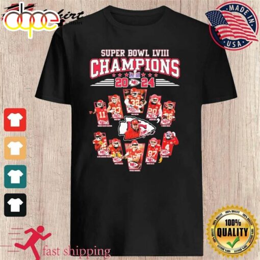 Super Bowl Lviii Champions 2024 Kc Chiefs Card Signatures Shirt