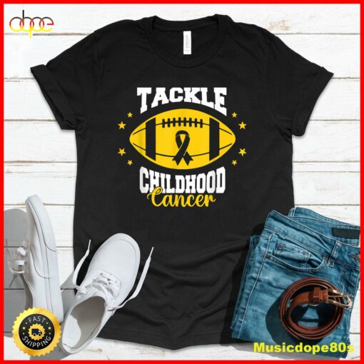 Tackle Childhood Cancer Awareness Football Gold Ribbon Kids T-Shirt