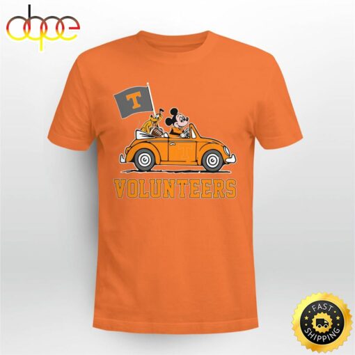 Tennessee Volunteers Pluto and Mickey Mouse Driving in a Car Shirt Mickey Mouse 100 Year Anniversary Shirt