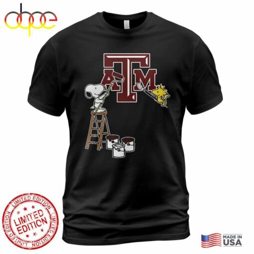 Texas AM Aggies Snoopy and Woodstock Painting Logo Shirt