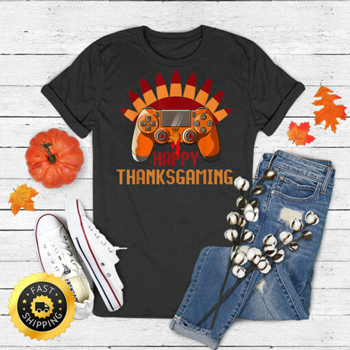 Thanksgiving Gamer Turkey Gaming Controller Kids Boys Men T-Shirt