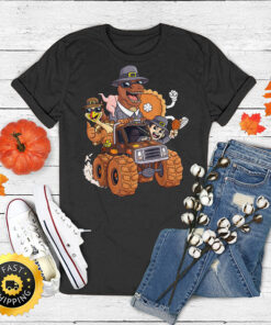 Thanksgiving Turkey Pie Pilgrim T Rex Riding Truck Boys Kids T-Shirt