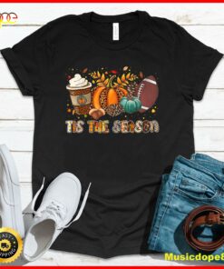 Tis’ The Season Leopard Pumpkin Football Halloween Fall T-Shirt