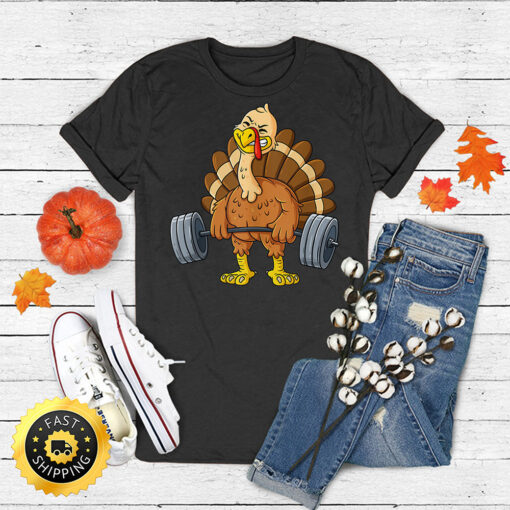 Turkey Deadlift Funny Thanksgiving Day Fitness Weightlifting T-shirt