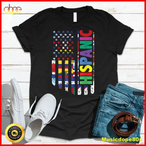 USA And Latin American Countries Flag Hispanic Heritage T-Shirt