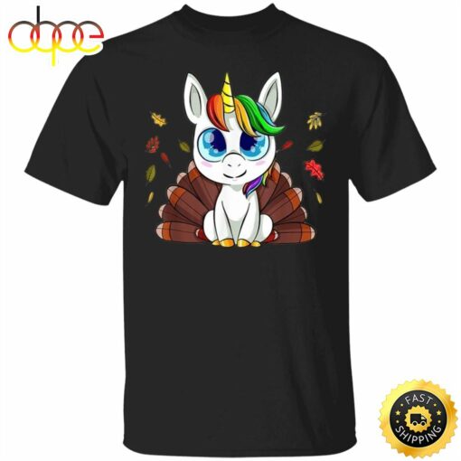 Unicorn Happy Thanksgiving T-Shirt Fall Leaves Vintage Designs Thanksgiving Shirt For Women