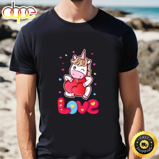 Unicorn Love Heart Valentine Day T-Shirt