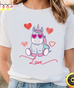 Unicorn Love Hearts Sweet Valentines Lovers Gift T-Shirt