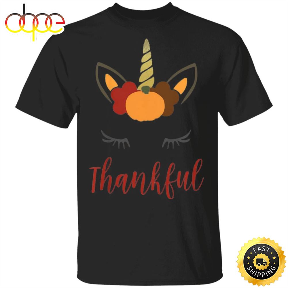 Unicorn Thankful T-Shirt Cute Unicorn Autumn Shirt Vintage Designs Thanksgiving Gifts For Women