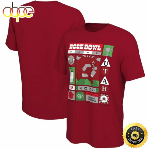 Utah Utes Male Adult 2023 Rose Bowl Illustrated Red T-shirt