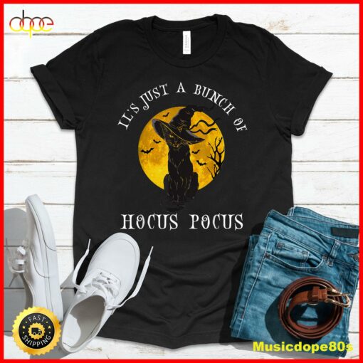 Vintage Halloween Black Cat It’s Just A Bunch Of Hocus Pocus T-Shirt