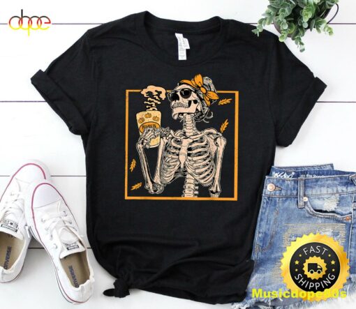 Vintage Halloween Skeleton Pumpkin Spice Latte Syrup Creamer T-Shirt