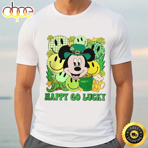 Vintage Mickey Happy Go Lucky Disney St Patricks Day Shirt