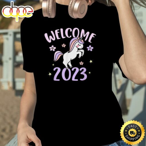 Welcome 2023 Happy New Year 2023 New Year’s Unicorn Unisex Basic T-shirt