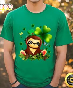 Women St. Patricks Day Sloth Green Buffalo Plaid Shamrock Shirt