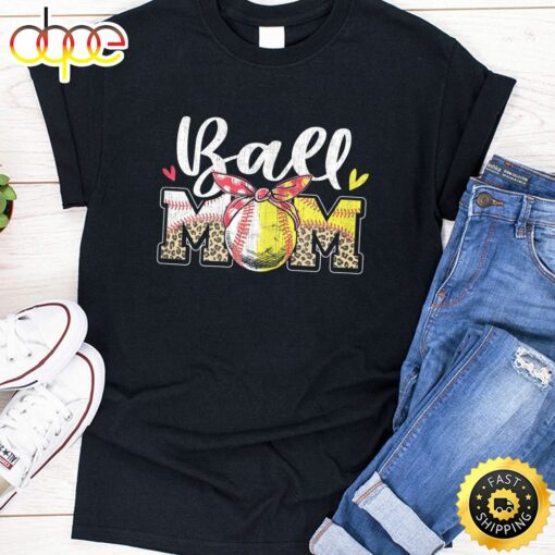 Womens Ball Mom Baseball Softball Mom Mama Women Mother’s Day T-Shirt